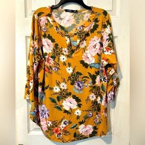 NWOT “Cure” Sunflower Color with Floral Design Top